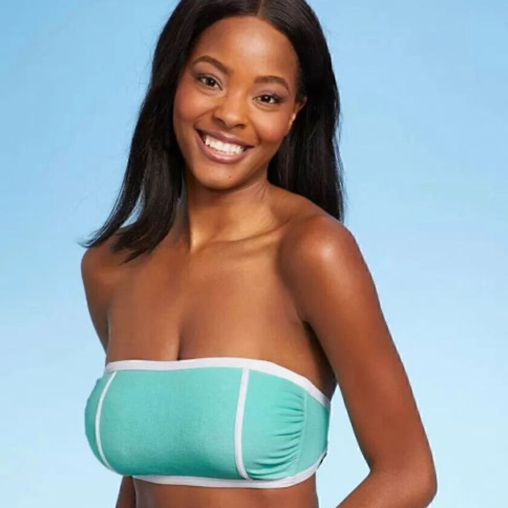 Kona Sol Bandeau Terry Cloth Aqua and White Swimsuit NWT Size XL
